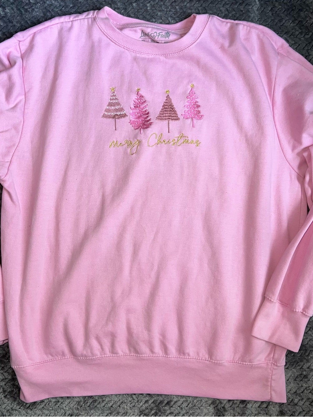 love & truth Pink 'Merry Christmas' Embroidered Sweatshirt